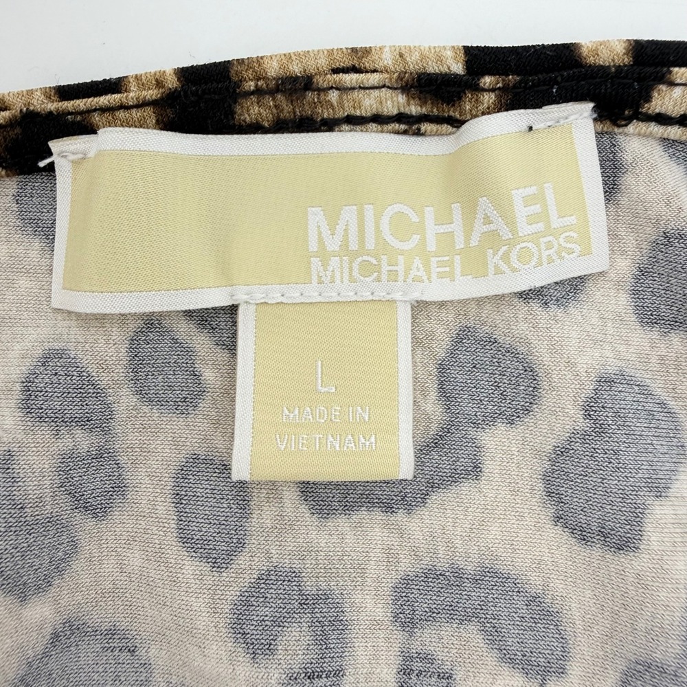 Michael Kors Cheetah Print Colorblock Shift Dress Black Tan L Mob Wife Stretch - Picture 5 of 5